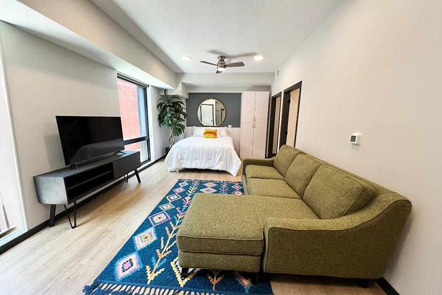 With a little bit of work, you can get good grades and a cool college apartment like this one at Block 20 Apartments. Stylish studio apartment